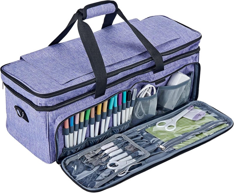 NICOGENA Double Layer Carrying Case with Mat Pocket for Cricut Maker 4, Explore 4, Multi Large Front Compartments for Tools, Accessories and Supplies, Purple - Image 4